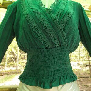 Green Crochet Lace Trimmed Top